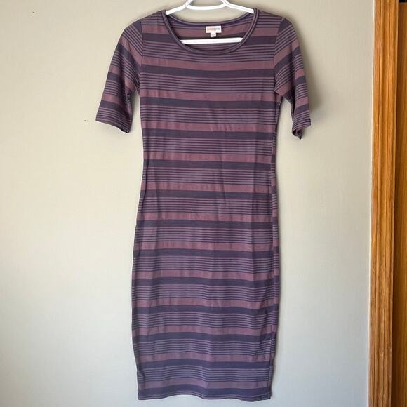 LuLaRoe Purple & Blue 1/4 Sleeve Striped Fitted Dress Size XXS - Picture 11 of 11